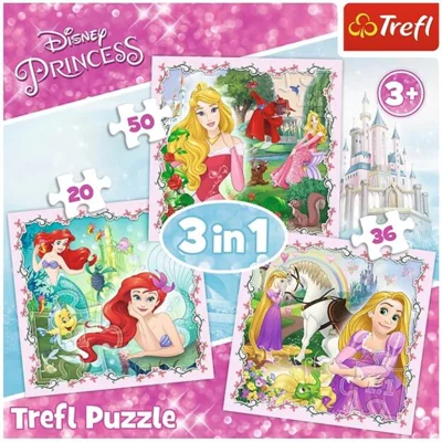 Puzzle 3 în 1 (20+36+50 piese) „Prințese”