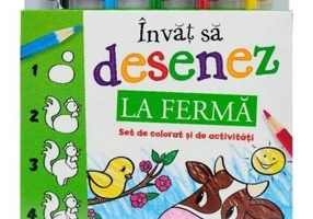 Învăț să desenez. La fermă. Set de colorat și de activități (conține 5 creioane și 5 radiere)