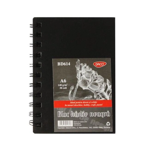 Bloc desen DACO A6 140g, 30 file, hârtie neagră - BD614