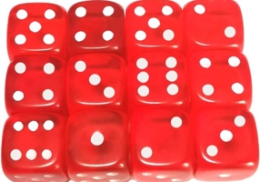 Set 12 zaruri 12 mm - roșu translucid