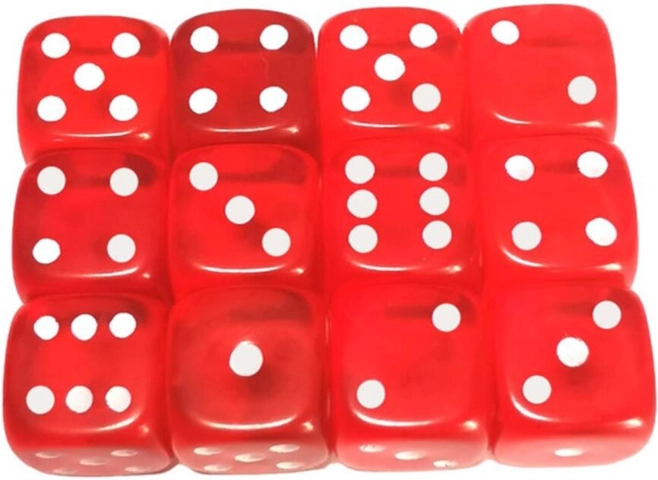 Set 12 zaruri 12 mm - roșu translucid