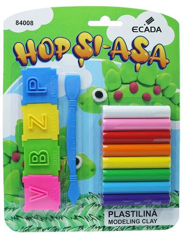 Plastilină + forme ECADA Hop Și-Așa, 8 culori, 100 g