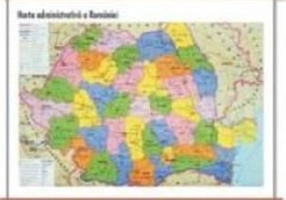 Harta administrativă a României - mini - plastifiat cu șipci