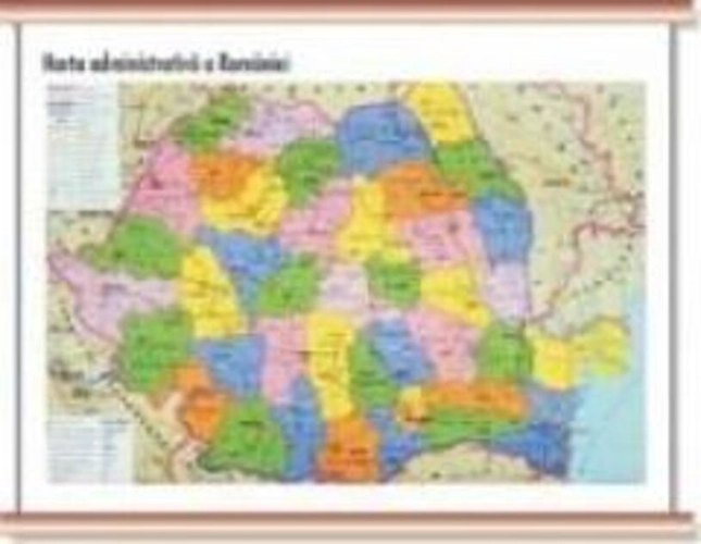 Harta administrativă a României - mini - plastifiat cu șipci