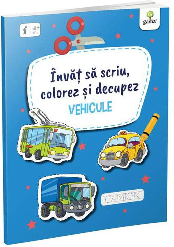 Învăț să scriu, colorez și decupez. Vehicule