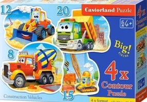 Puzzle 4 în 1 (8+12+15+20 piese) „Vehicule de construcții”