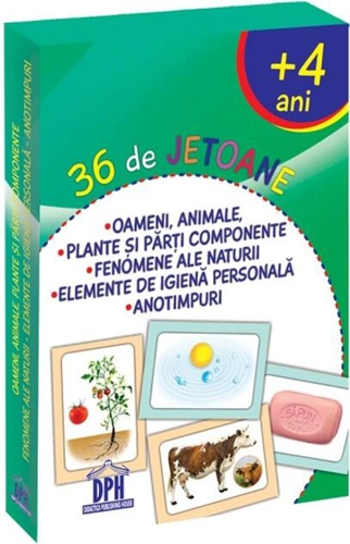 36 de jetoane - Oameni, animale, plante și părți componente, fenomene ale naturii, elemente de igienă personală, anotimpuri
