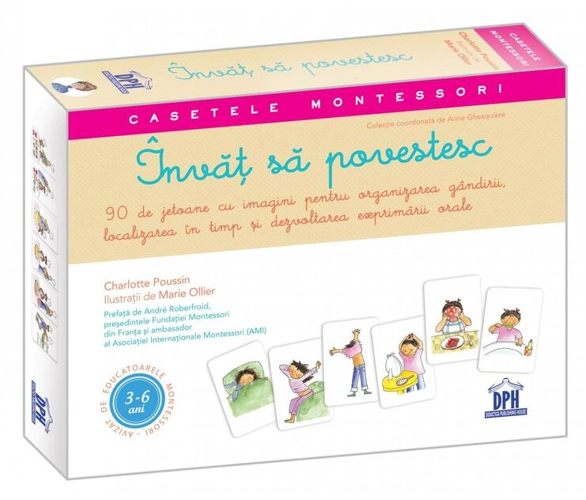 Învăț să povestesc cu Montessori. 90 de jetoane pentru relatat povești și ghid