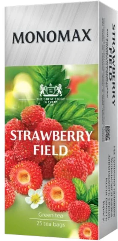 Cutie ceai cu 25 pliculețe Monomax - Strawberry Field: amestec de ceai verde cu aromă de fragi 90 g