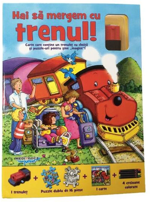 Puzzle Track. Hai să mergem cu trenul! (carte + puzzle magnetic + creioane colorate)