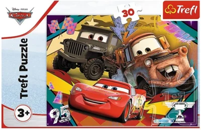 Puzzle 30 piese „Disney Cars - 3 mașini de viteză”