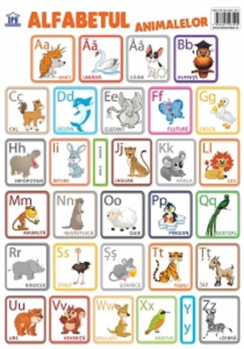 Planșă. Alfabetul animalelor în limba română