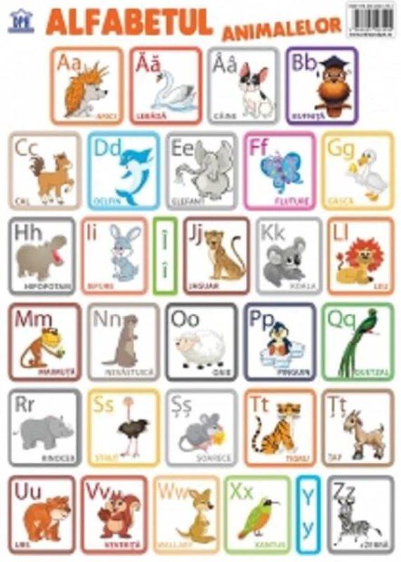 Planșă. Alfabetul animalelor în limba română