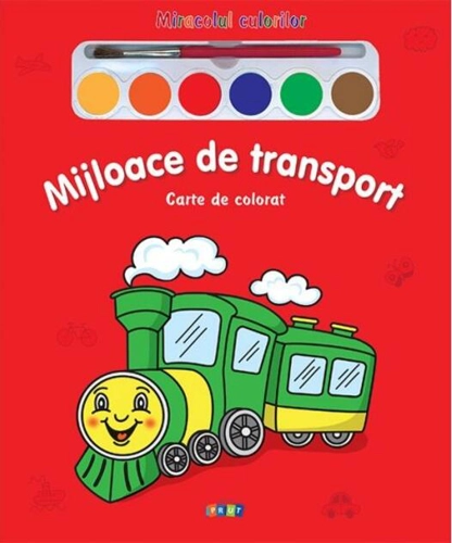 Miracolul culorilor. Mijloace de transport (carte de colorat + acuarelă + pensulă)