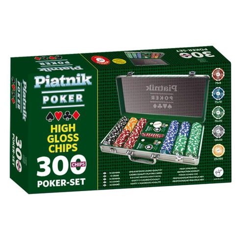 Set Piatnik Poker profesional - 300 jetoane de cazinou de 14 grame, 2 pachete cărți de joc, 5 zaruri