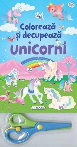 Colorează și decupează unicorni (albastru)