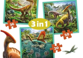 Puzzle 3 în 1 (20+36+50 piese) „Lumea extraordinară a dinozaurilor”