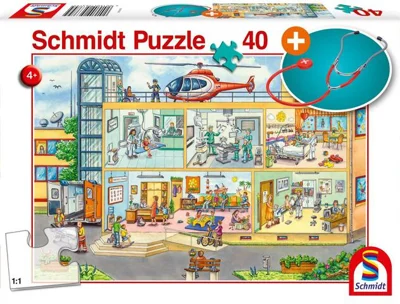 Puzzle Schmidt: În spitalul pentru copii, 40 piese + cadou: stetoscop